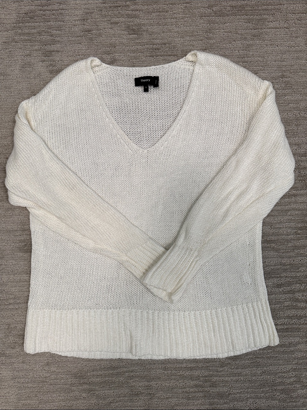 Theory Knit V Neck Sweater Ivory Size Medium